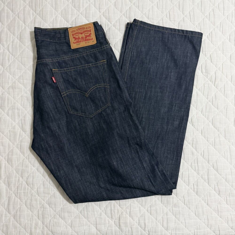 Levi's 569 Loose Straight 34x34 Dark Wash Denim Jeans Mens